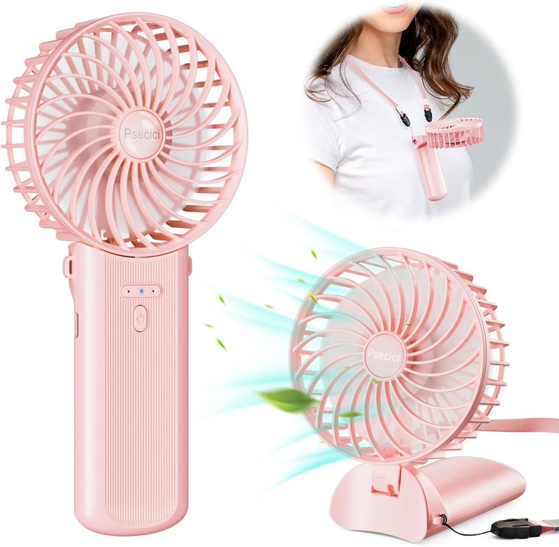 Psecici Handheld Fan, Mini Portable Personal Fan with lanyard, 4 Speeds Level 180° Foldable Design for Desk/Travel/Office/Outdoor - Image 1